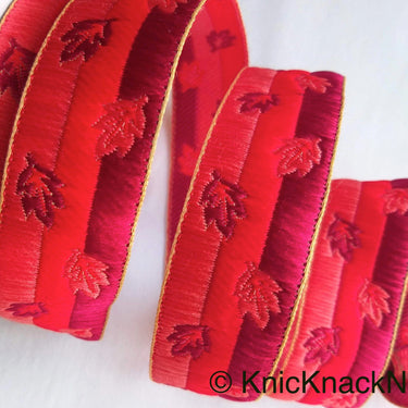 Red Embroidered Trim With Three Tones of Red Threads, Leaf Embroidery Trim, Approx. 34mm wide - 210119L43
